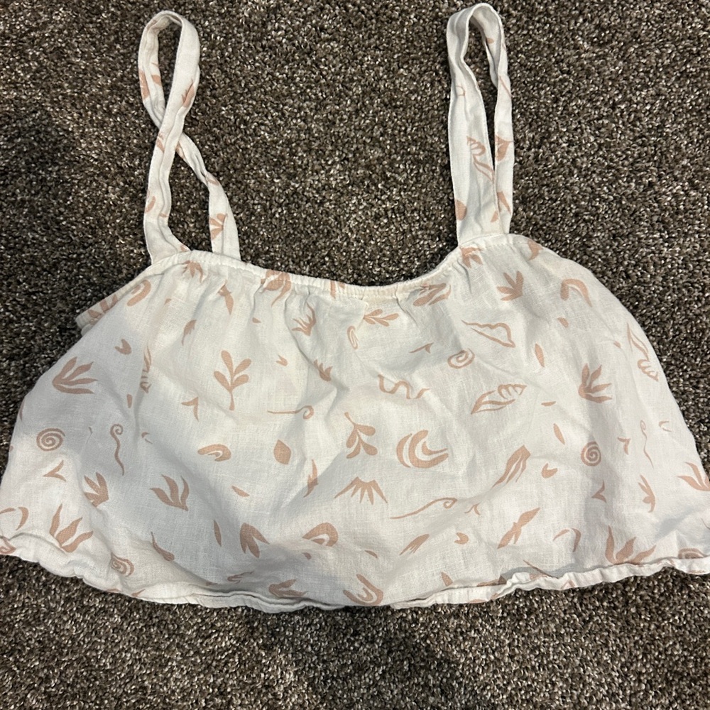 Billabong White and Tan Abstract Crop Top